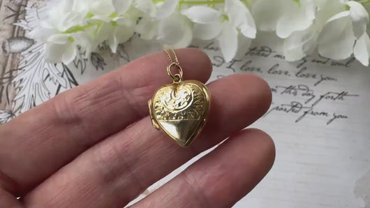 Antique Art Nouveau 9ct Gold Love Heart Locket Necklace
