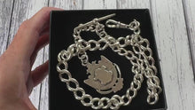 Load and play video in Gallery viewer, Antique Sterling Silver Heavy Long Albert Watch Chain With Fob Drop
