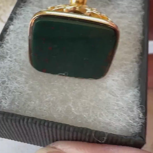 Edwardian 9ct Gold Bloodstone Fob Seal Pendant, Birmingham 1910