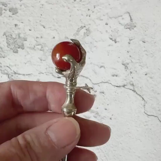 Antique Victorian Scottish Silver & Carnelian Grouse Claw Button Hook Pendant