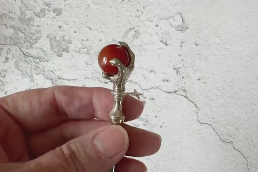 Antique Victorian Scottish Silver & Carnelian Grouse Claw Button Hook Pendant