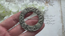 Load and play video in Gallery viewer, Vintage Scottish Silver Celtic Annular Ring Brooch, Robert Allison, Glasgow 1946
