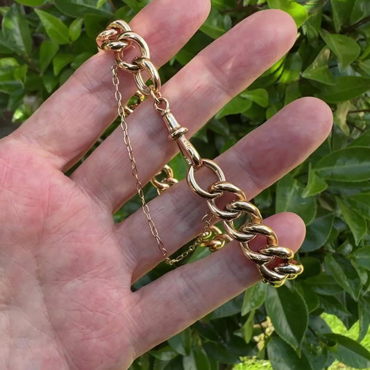 Antique Victorian 9ct Rose Gold Watch Chain Style Bracelet | Unisex Chunky Curb Chain with Dog Clip