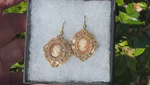 Load and play video in Gallery viewer, Victorian 9ct Gold Etruscan Revival Cameo Drop Earrings
