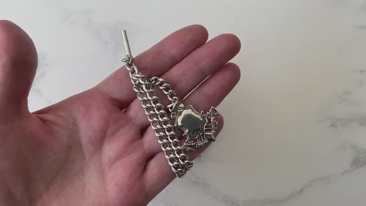 Antique Victorian Silver Double Albert Chain With Anchor Fob