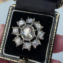 Carica e avvia il video nel visualizzatore di galleria, Georgian Rose Cut Diamond Cluster Brooch in 18ct Gold Brooch: 2ct Foiled Diamonds Circa 1780
