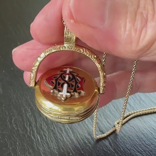 Victorian Gold Vermeil & Enamel Love Token Spinner Locket Pendant: Amity Eternity Infinity (AEI)