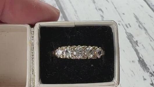 Antique White Zircon 9ct Gold Half Hoop Ring