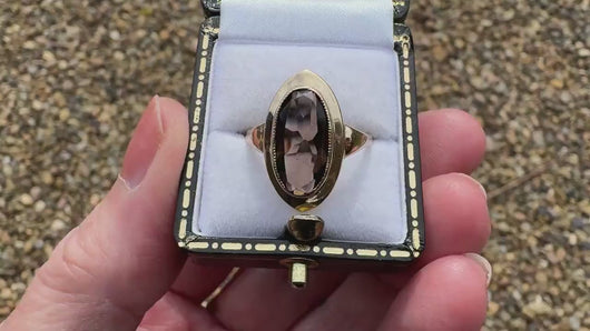 Vintage 9ct Gold Smoky Quartz Marquise Ring