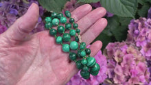 Load and play video in Gallery viewer, Vintage Art Deco Malachite Gemstone Bead Necklace

