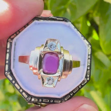 Charger et lire la vidéo dans la visionneuse de la Galerie, Antique Art Deco 9ct Gold French-Cut Pink Ruby &amp; White Spinel Ring
