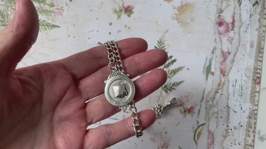 Antique Silver Albert Watch Chain With Belt Fob, T-Bar & Swivel Clip