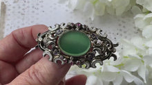 Load and play video in Gallery viewer, Austro Hungarian Silver Enamel, Ruby &amp; Chrysoprase Brooch
