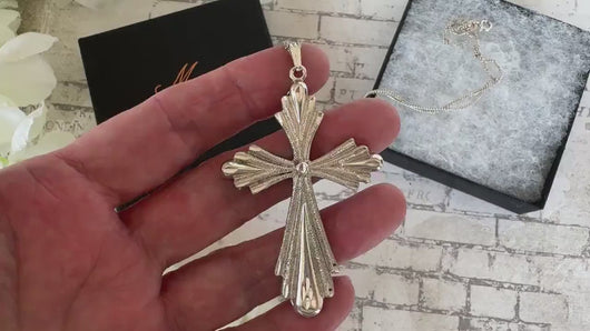 Vintage 1970s Sterling Silver Large Gothic Cross Pendant Necklace By 1-Of A Kind Jewelry Company, USA