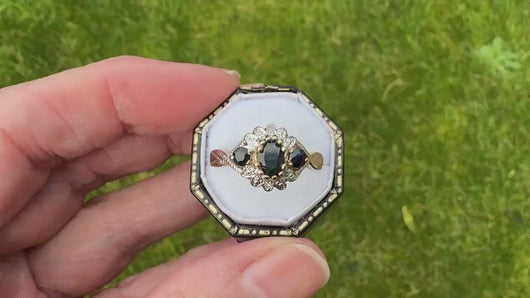 Vintage 1970's 9ct Gold Sapphire Diamond Daisy Flower Ring