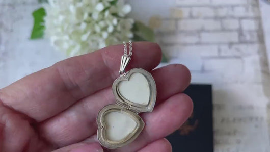 Vintage Sterling Silver Guilloche Engraved Heart Locket Necklace