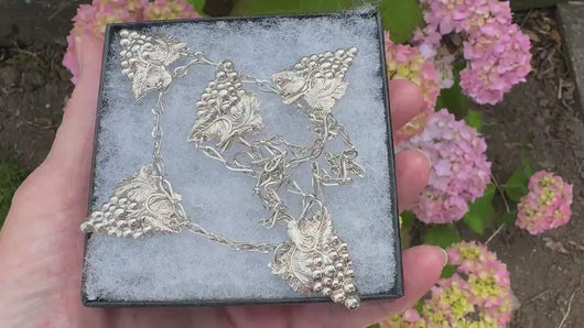 Antique Edwardian Grapevine & Barleycorn Chain Sterling Silver Necklace