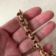 Carica e avvia il video nel visualizzatore di galleria, Antique Victorian Heavy 9ct Rose Gold Belcher Bracelet with Floral Engraved Anchor Links
