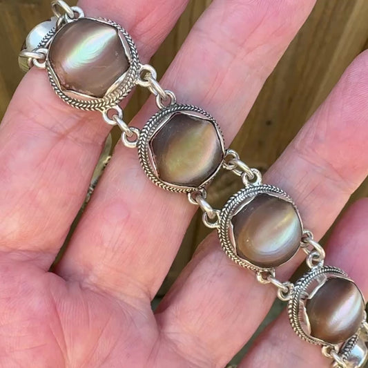 Exceptional Antique Arts and Crafts Necklace | Plum-Toned Cat's Eye Quartz Gemstones