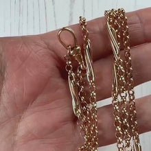 Load and play video in Gallery viewer, Antique Victorian Solid 9ct Rose Gold 60" Guard Chain Necklace, Fancy Trombone Link Belcher Muff Chain
