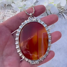 Laden und Abspielen von Videos im Galerie-Viewer, Huge Antique Victorian Scottish Banded Agate Silver Pendant Necklace
