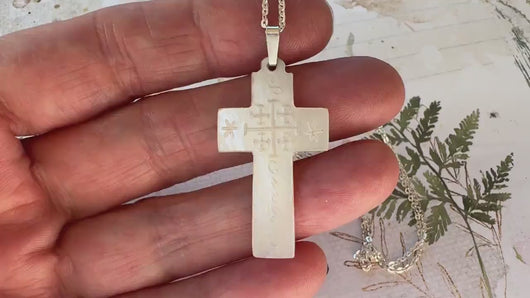Victorian Mother Of Pearl Cross Pendant Necklace