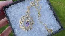 Load and play video in Gallery viewer, Vintage 9ct Gold Diamond &amp; Amethyst Pendant With Optional Gold Chain
