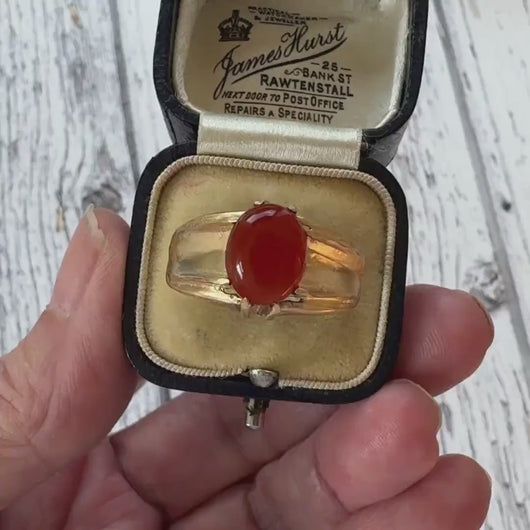 Vintage 1970s Mens 9ct Gold Carnelian Belcher Ring