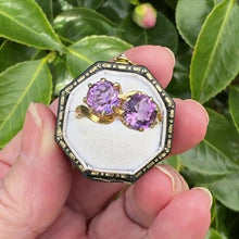 Load and play video in Gallery viewer, Vintage 9ct Gold Amethyst Toi et Moi Ring, 1966. Two Stone Bypass Engagement Ring
