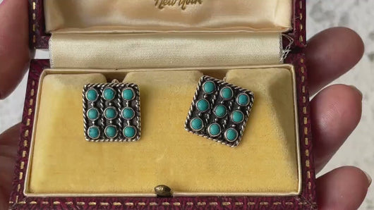 Vintage Zuni Silver Petit Point Turquoise Cluster Earrings