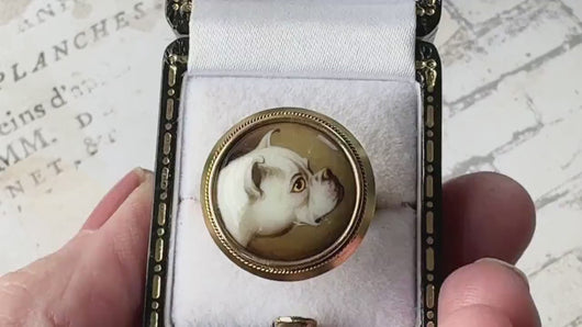 Victorian 18ct Gold English Bulldog Portrait Miniature Ring By William Essex