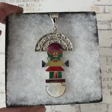 Load and play video in Gallery viewer, Vintage Peruvian 950 Silver Gemstone Set Large Tumi Pendant
