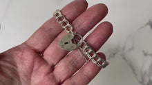 Laden und Abspielen von Videos im Galerie-Viewer, Vintage English Silver Double Curb Chain Bracelet, Love Heart Padlock
