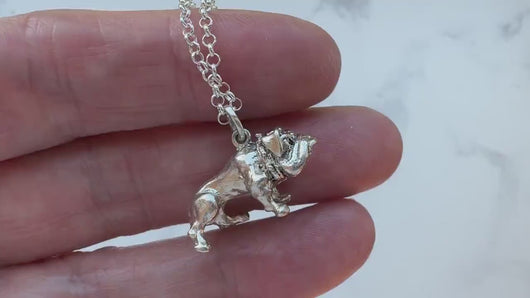 Vintage Sterling Silver Miniature British Bulldog Pendant Necklace