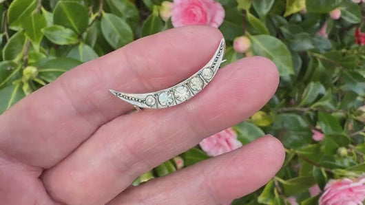 Antique 935 Silver Paste Diamond Crescent Moon Brooch