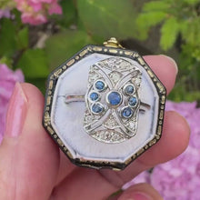 Load and play video in Gallery viewer, Antique Art Deco 18ct White Gold Sapphire &amp; Diamond Cluster Ring
