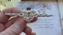 Load and play video in Gallery viewer, Vintage Glasgow Silver &amp; Amethyst Celtic Thistle Large Bar Brooch
