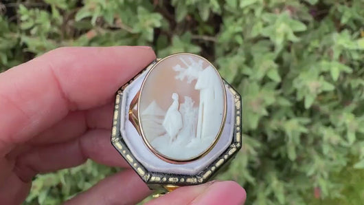 Antique Victorian 15ct Gold Carved Scenic Cameo Ring