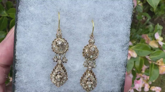 Antique Georgian Gold & Mine Cut Rough Diamond Mughal Earrings