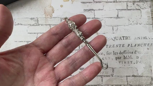 Antique Edwardian Sterling Silver Hook Pendant & Long Chain
