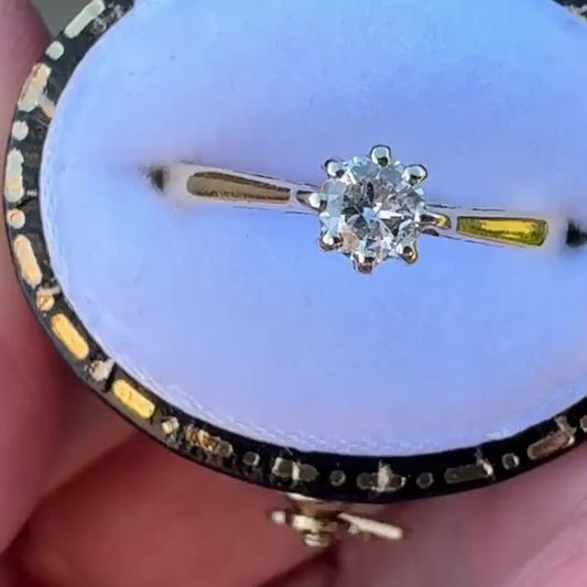 Vintage Art Deco Natural Diamond Solitaire Ring, 18ct Gold & Platinum