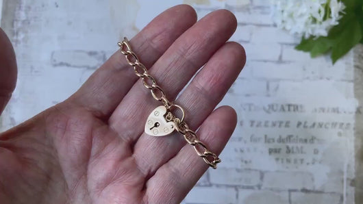 Vintage 9ct Rose Gold Curb Link Bracelet With Heart Padlock Clasp