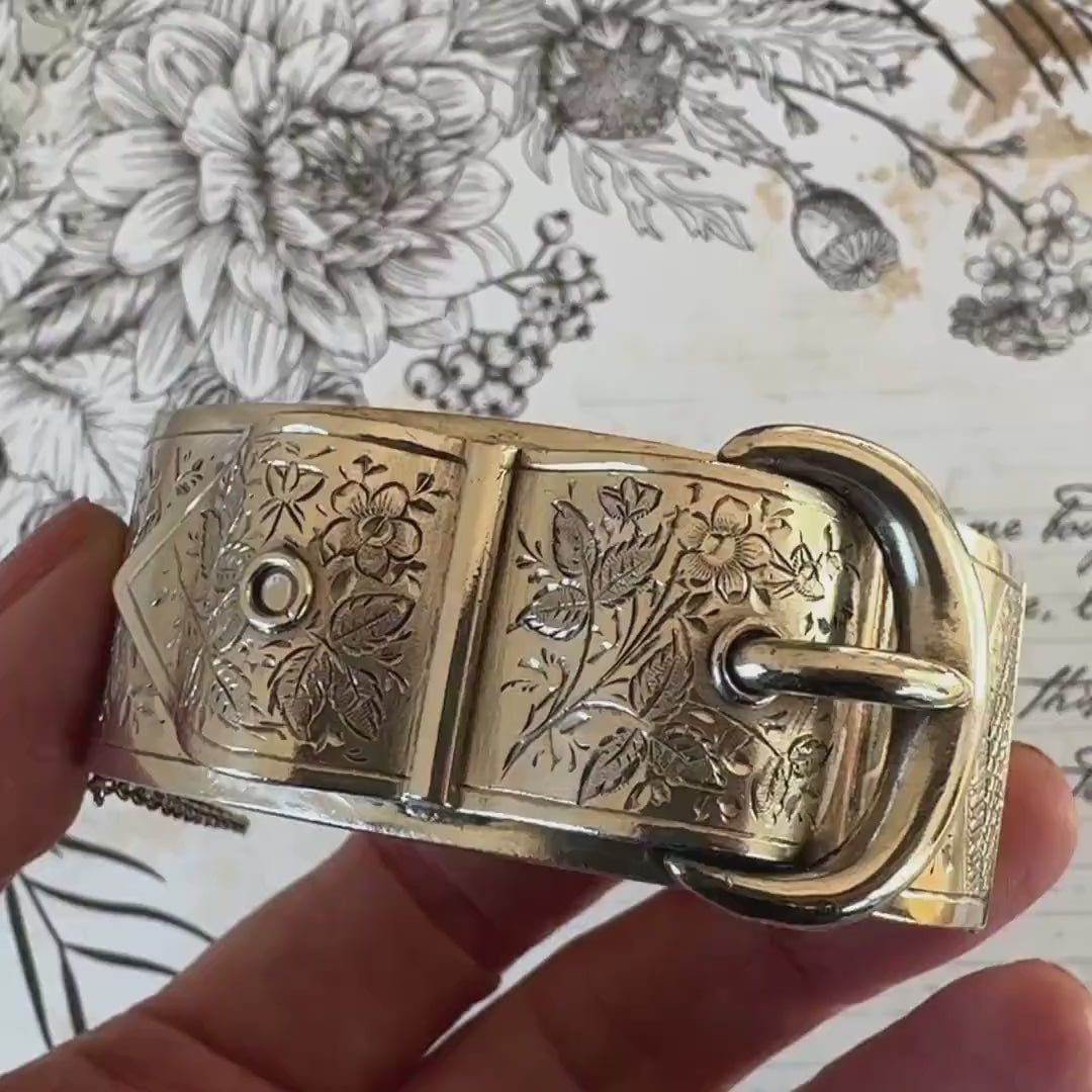 Antique Victorian Sterling Silver Buckle Bangle Dated 1884 in Original Wales & McCulloch, Cheapside London Antique Bracelet Case/Box