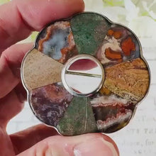 Carica e avvia il video nel visualizzatore di galleria, Antique Victorian Scottish Silver Mixed Agate Target Brooch
