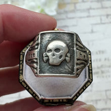Load and play video in Gallery viewer, Vintage 1940s 800 Silver Nazi SS Totenkopf Skull Ring
