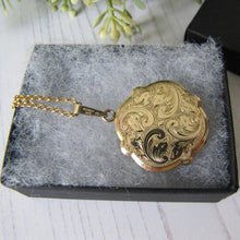 Load image into Gallery viewer, Edwardian Revival Rolled Gold Engraved Fern Locket, Andreas Daub, Germany
