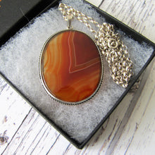 Load image into Gallery viewer, Antique Victorian Scottish Banded Agate Silver Pendant Necklace - MercyMadge
