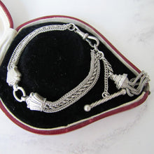 Cargar imagen en el visor de la galería, Victorian Silver Albertina Bracelet with Shell Charms, Tassel, T-Bar &amp; Dog Clip
