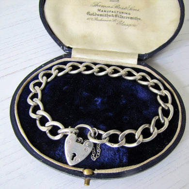 Victorian Style Silver Curb Chain Bracelet, Heart Padlock Clasp - MercyMadge