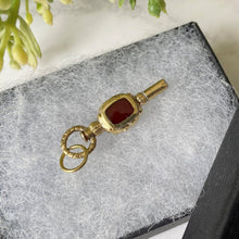 Load image into Gallery viewer, Antique Solid 15ct Gold Watch Key Pendant. Victorian/Georgian Bloodstone &amp; Carnelian 2 -Sided Watch Chain Fob. Antique Jewelry Gift
